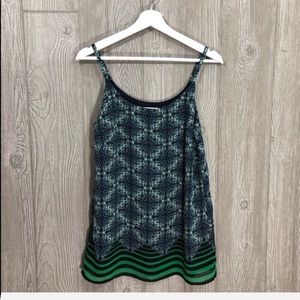 CAbi Blue & Green Printed Sleeveless Blouse